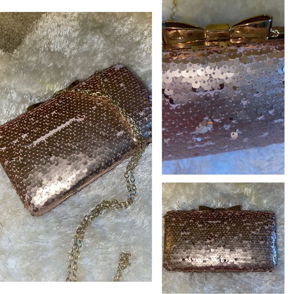 Rose Gold Sequined Clutch - Long Chain - Picture 3 of 10